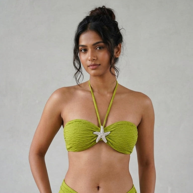 Textured Starfish Strap Bikini Set with Sheer Wrap Skirt